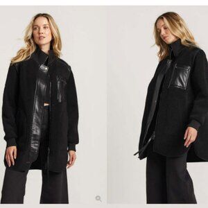 Womens Adroit Atelier Audrey-8382 Black Faux Shearling Vegan Leather Coat 2 US/M
